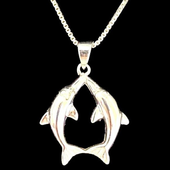PR# Sterling 925 Silver “Dolphins at Play” Necklace - Picture 1 of 9